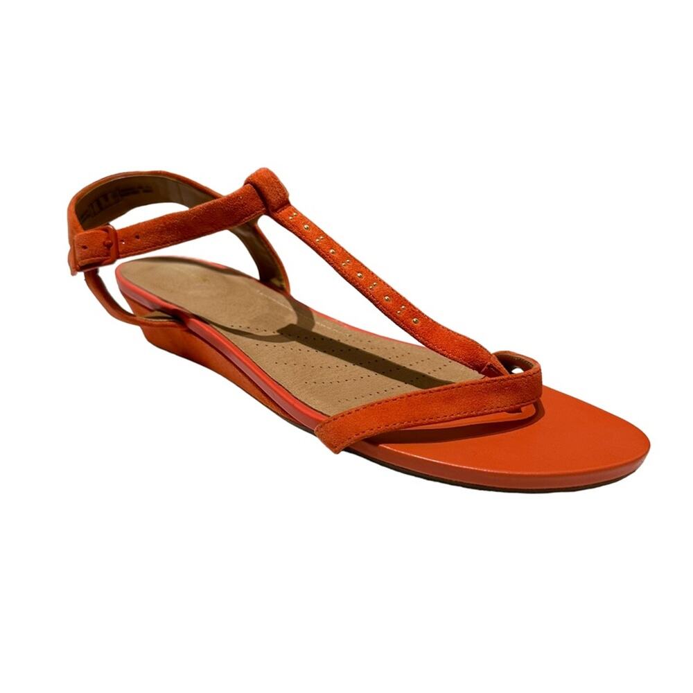 CLARKS ARTISAN Suede Parram Blanc low wedge sandal, size9.5 NWT, orange/coral - Picture 6 of 14